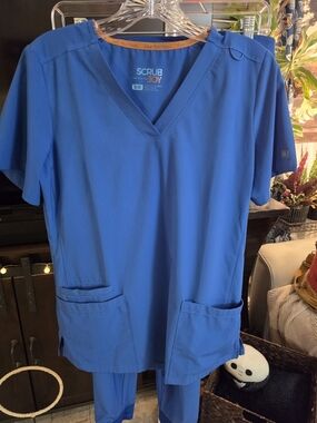 Scrub Joy Women's V-Neck Tunic Top in Royal Blue